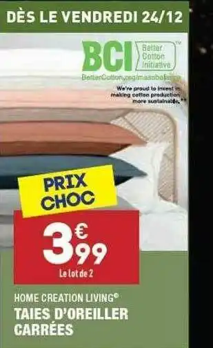 ALDI Taies D'oreiller Carrées Home Creation Living offre