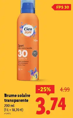 Lidl CIEN SUN Brume solaire transparente offre