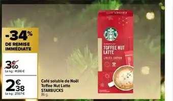 Carrefour Café Soluble De Noël Toffee Nut Latte Starbucks offre