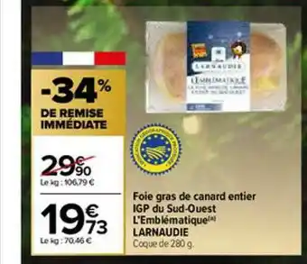Carrefour Foie Gras De Canard Entier Igp Du Sud-ouest L'emblématique Larnaudie offre