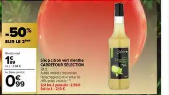 Carrefour Sirop Citron Vert Menthe Carrefour Sélection offre