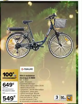 Carrefour Vélo à Assistance électrique E-4600 Toplife offre