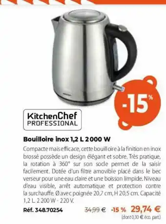 Mathon Bouilloire Inox 1,2 L 2000 W KitchenChef Professional offre