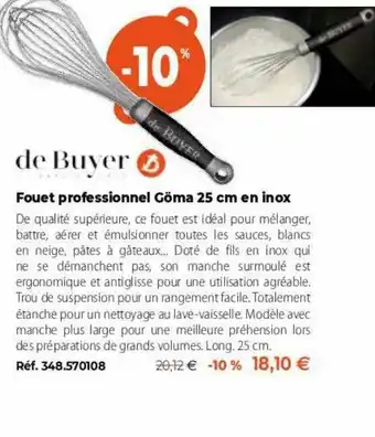 Mathon Fouet Professionnel Göma 25 Cm En Inox offre