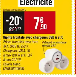 Bricorama Biplite frontale avec chargeurs USB A et C offre