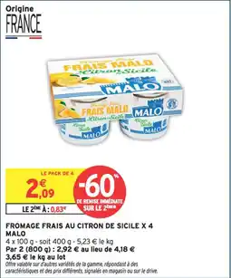 Intermarché Fromage frais au citron de sicile x 4 malo offre
