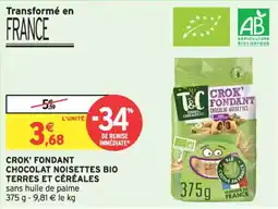 Intermarché Crok' fondant chocolat noisettes bio terres et céréales offre