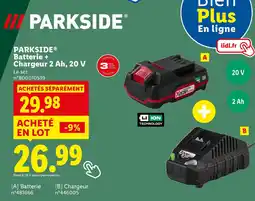 Lidl PARKSIDE Batterie + Chargeur 2 Ah, 20 V offre