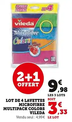 Super U Lot de 4 lavettes microfibre multipack colors vileda offre
