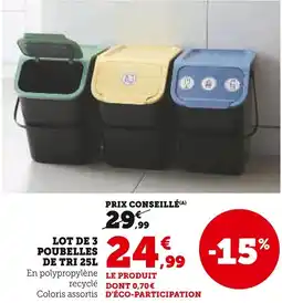 Super U Lot de 3 poubelles de tri offre