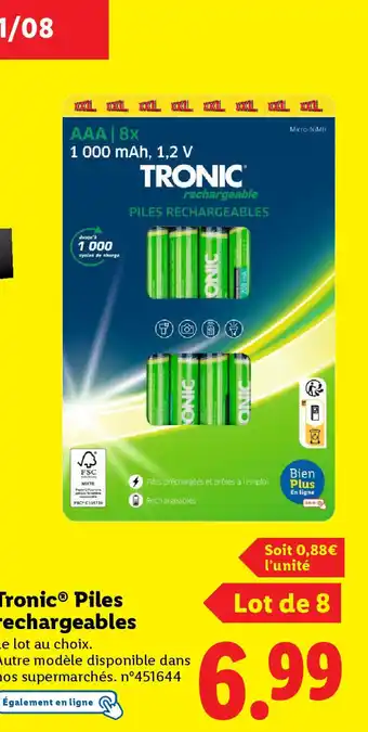 Lidl TRONIC Piles rechargeables offre
