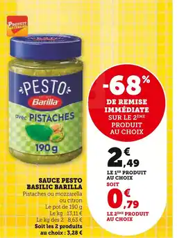 Super U Barilla Sauce pesto basilic offre