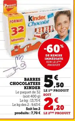 Super U Kinder Barres chocolatées offre