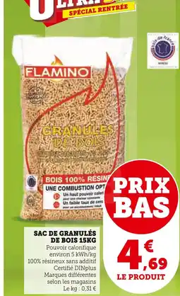 Super U FLAMINO SAC DE GRANULÉS DE BOIS 15KG offre