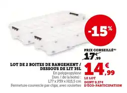 Super U Lot de 2 boites de rangement / dessous de lit 35L offre