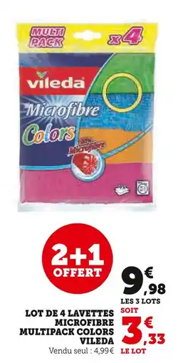 Super U Vileda LOT DE 4 LAVETTES MICROFIBRE MULTIPACK COLORS offre