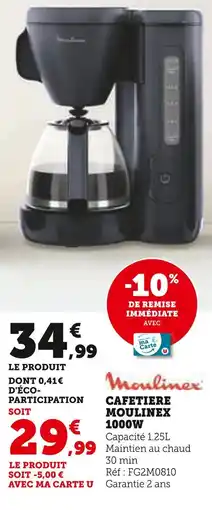 Super U Moulinex Cafetiere Moulinex 1000W offre