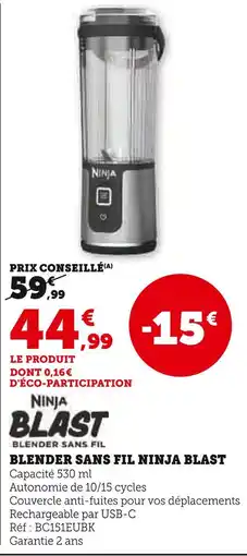 Super U Ninja Blast Blender sans fil offre