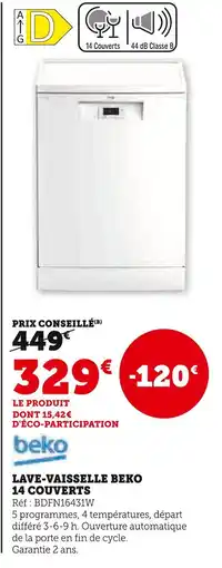 Super U Beko Lave-vaisselle Beko 14 couverts offre
