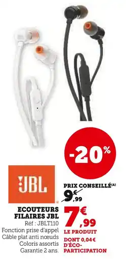 Super U JBL Écouteurs filaires offre