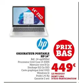 Super U HP Ordinateur portable 14 offre