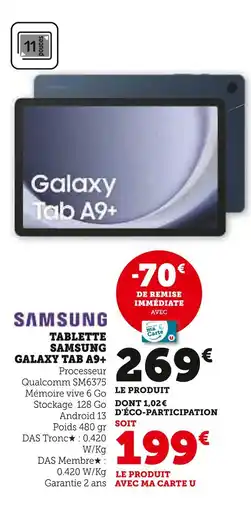 Super U Samsung Galaxy Tab A9+ offre