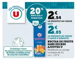 U Express U Nectar de fruits sans sucres ajoutés offre