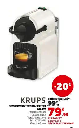 Super U Nespresso inissia krups offre