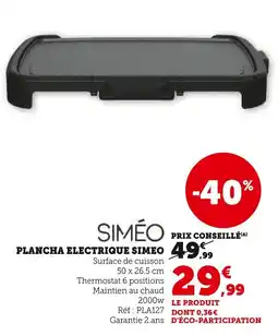 Super U Plancha electrique simeo offre