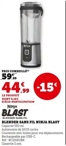 Super U Blender sans fil ninja blast offre