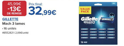 Costco GILLETTE Mach 3 lames offre