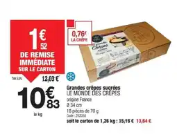 Promocash LE MONDE DES CRÊPES Grandes crêpes sucrées offre