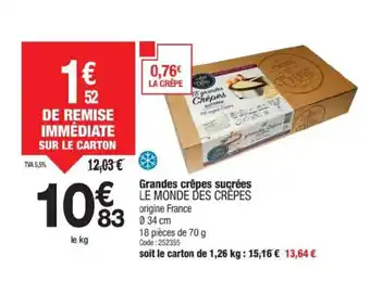 Promocash LE MONDE DES CRÊPES Grandes crêpes sucrées offre