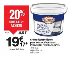 Promocash PRESIDENT Crème épaisse légère pour sauces et cuissons offre