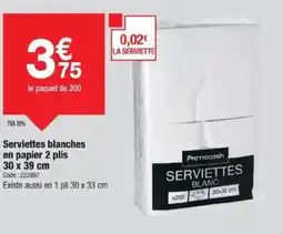 Promocash Serviettes blanches en papier 2 plis offre