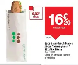 Promocash Sacs à sandwich blancs décor pause plaisir offre