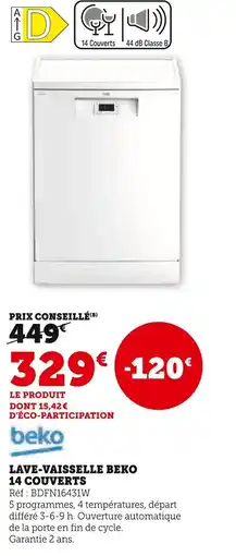 Super U Lave-vaisselle beko 14 couverts offre