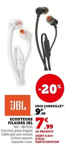 Super U Ecouteurs filaires jbl offre