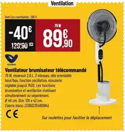 Tridôme Ventilateur brumisateur télécommandé offre