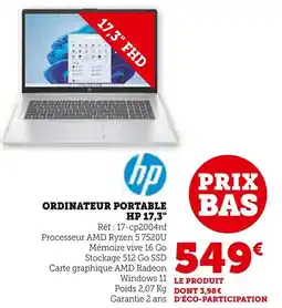 Super U Ordinateur portable hp 17,3" offre