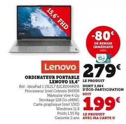 Super U Ordinateur portable lenovo 15,6" le produit offre