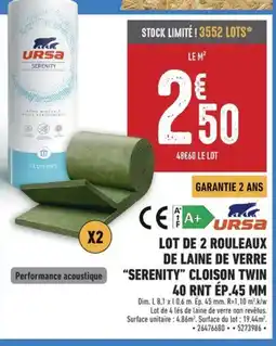 Brico Cash URSA Lot de 2 rouleaux de laine de verre serenity cloison twin offre