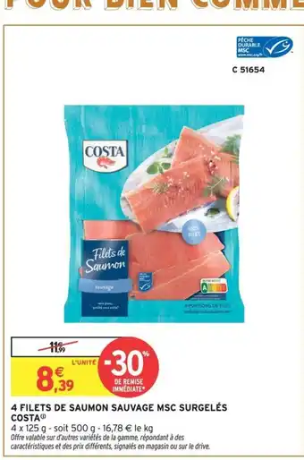 Intermarché Hyper COSTA 4 filets de saumon sauvage msc surgelés offre