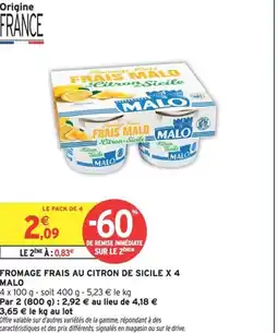 Intermarché Hyper MALO Fromage frais au citron de sicile x4 offre