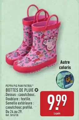 ALDI PEPPA PIG PAW PATROL Bottes de pluie offre