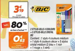 Netto 2 stylos-bille 4 couleurs format +5 stylos-bille cristal bic offre