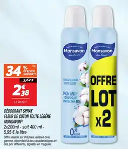 Netto Déodorant spray fleur de coton toute légère monsavon offre