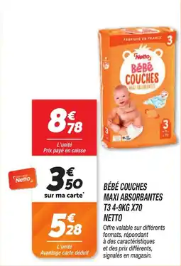 Netto Bébé couches maxi absorbantes t3 4-9kg x70 netto offre