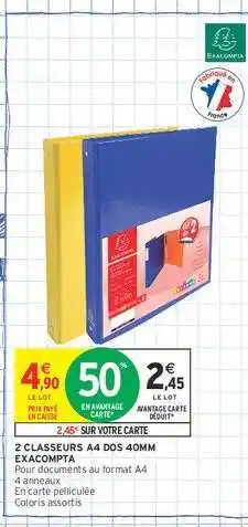 Intermarché 2 CLASSEURS A4 DOS 40MM EXACOMPTA offre