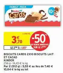 Intermarché BISCUITS CARDS 2X10 BISCUITS LAIT ET CACAO offre